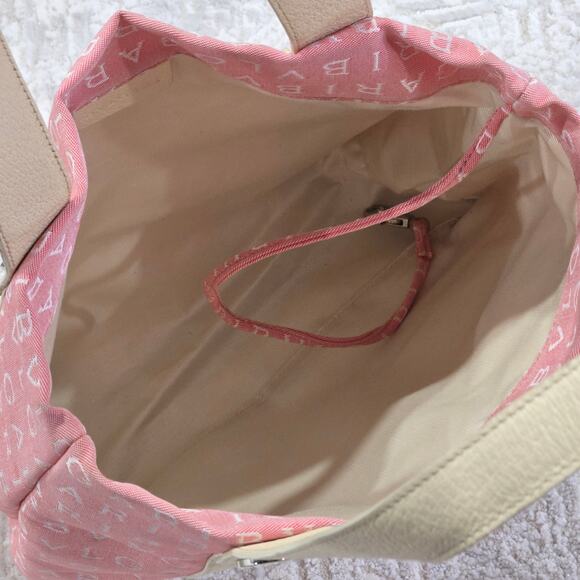 BVLGARI Maerea Logo Mania Canvas Leather Mini Tote Bag Purse Pink Cream Preppy - Picture 4 of 11